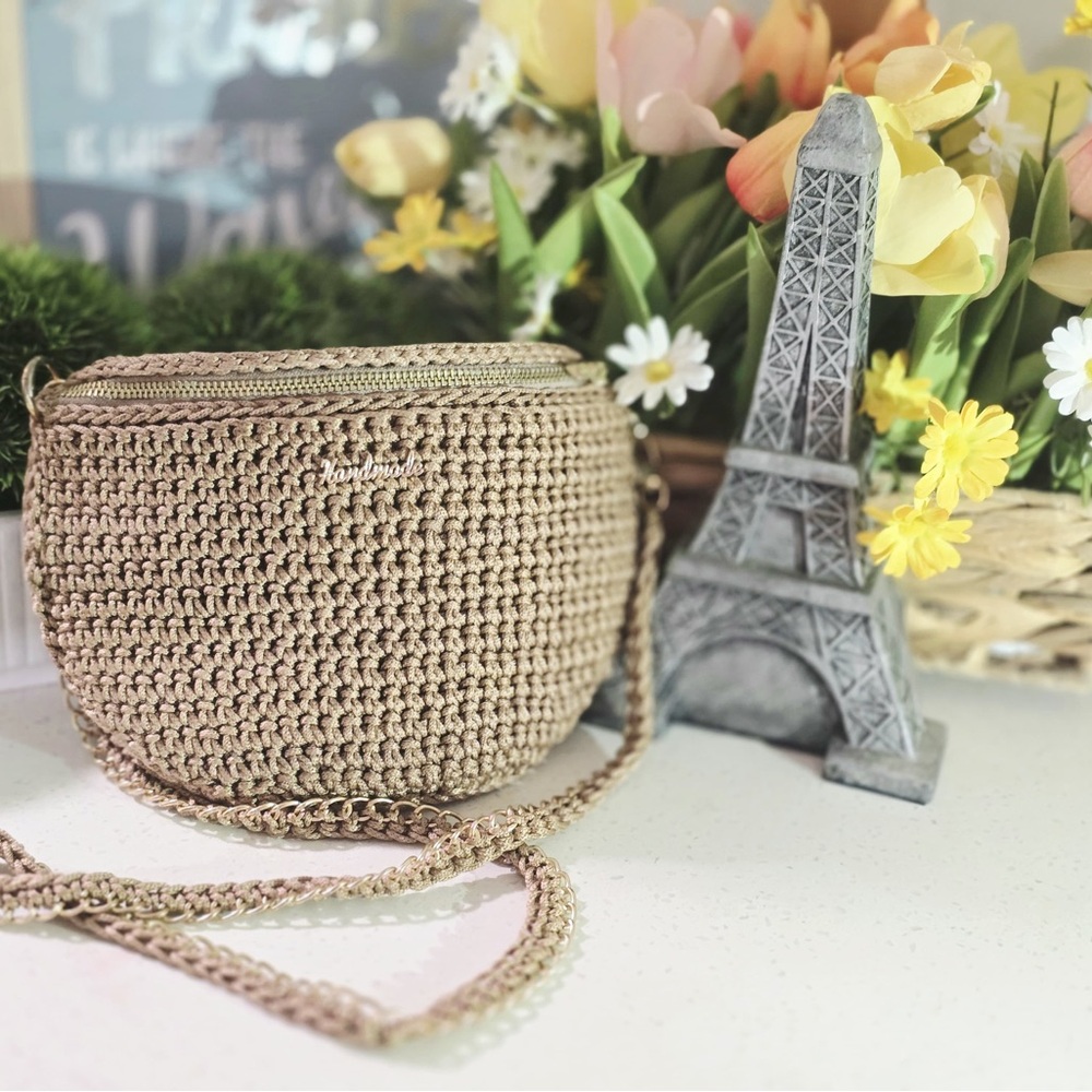 Handcrafted Beige Crossbody Bag